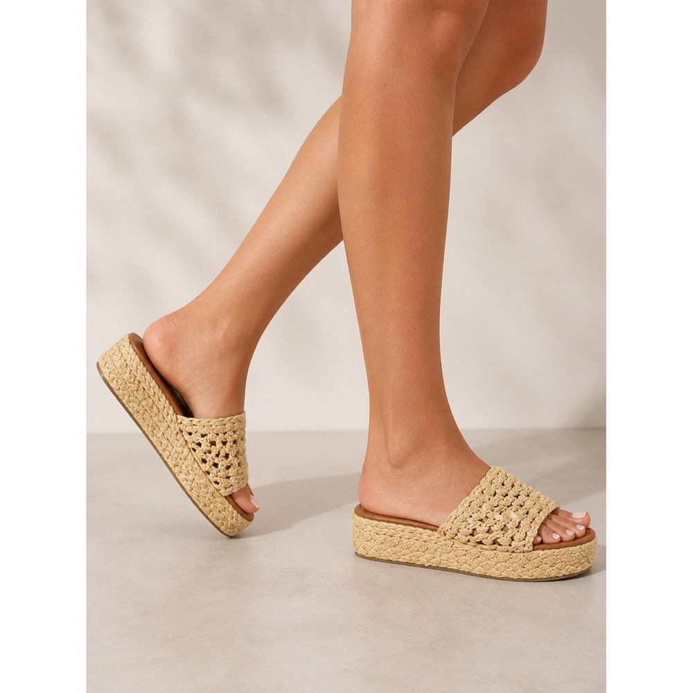 Slip-On Woven Sandal NEW Neutral Platform Slides 10 M Boho Resort Vacation Beach